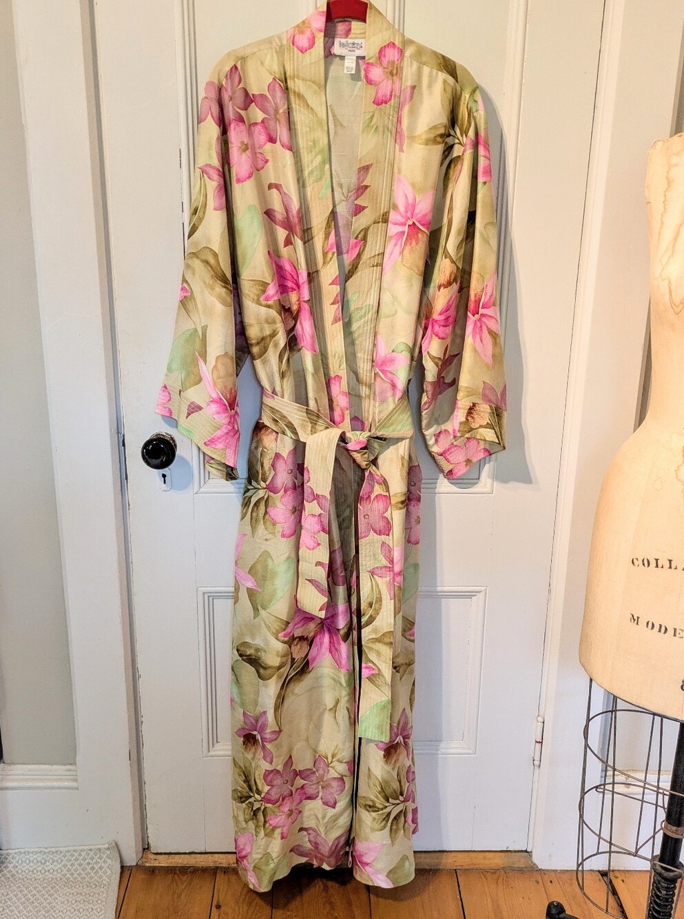 Lejaby Paris L Silk Kimono Tie Robe Floral Dressing Gown